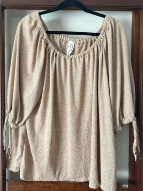 Women's Peasant Blouse in Tan - Comfortable Everyday Top- Boutique-NEW